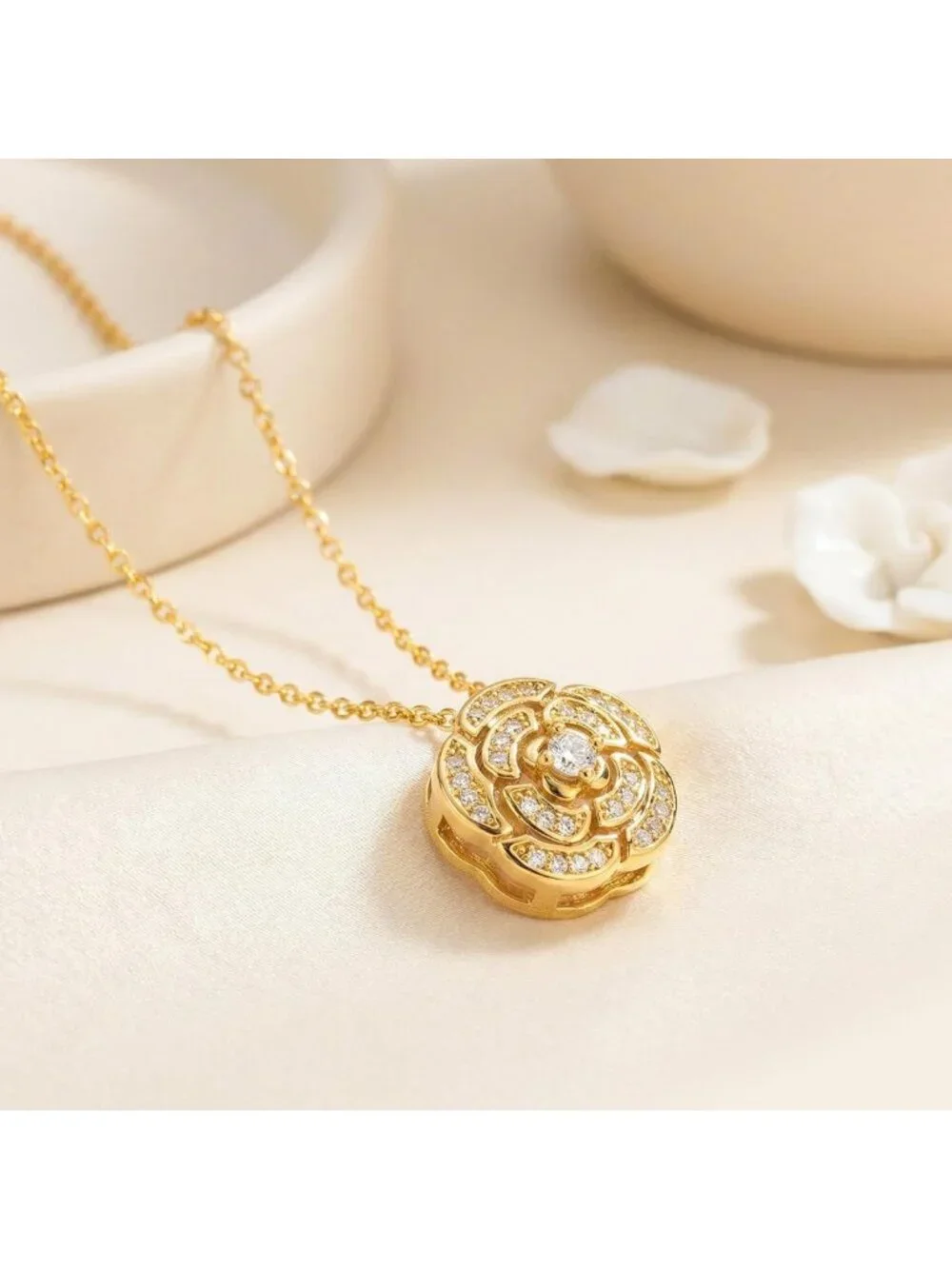 Elegant 18K Gold Plated Necklace with Cubic Zirconia Pendant - Adjustable